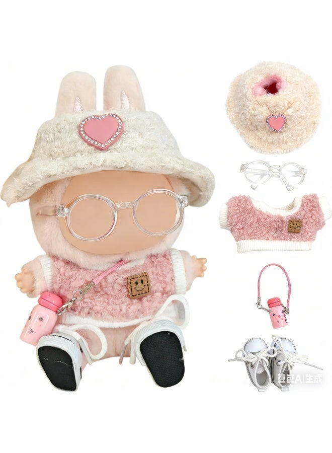 LABUBU 5 Set 17cm Labubu Clothes Doll Clothes Accessories for 17cm Dolls Clothes,  Heart Shaped Velvet Hat, Small kettle, Glasses, Canvas Shoes No Doll Included，Choose from three styles - Image 2